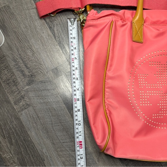 Tory Burch Pink Tote Crossbody Bag Purse Leather Handle Nylon Handbag - Picture 13 of 14